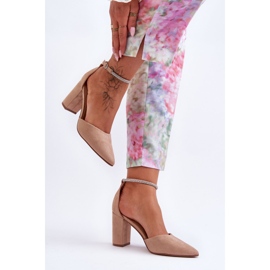 Zapatos De Tacón De Ante Diamante Beige Oscuro Con Circonitas Cúbicas 2