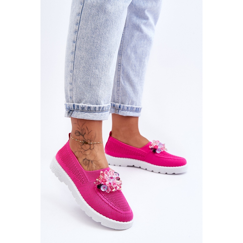 PM1 Zapatillas De Mujer Sin Cordones Con Piedras Fucsia Simple rosa 1