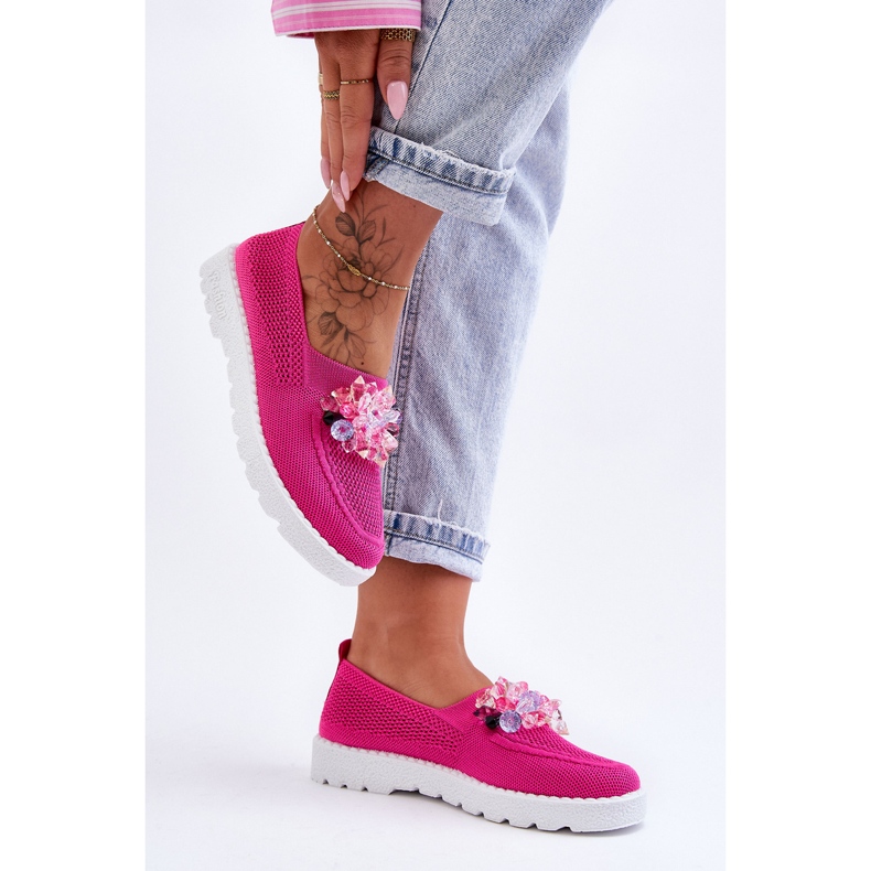PM1 Zapatillas De Mujer Sin Cordones Con Piedras Fucsia Simple rosa 2