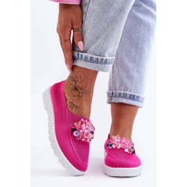 PM1 Zapatillas De Mujer Sin Cordones Con Piedras Fucsia Simple rosado 8