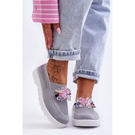 PM1 Zapatillas De Mujer Sin Cordones Con Piedras Gris Simple 1