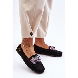 PM1 Mocasines De Ante De Moda Con Adornos Negro Delima 1