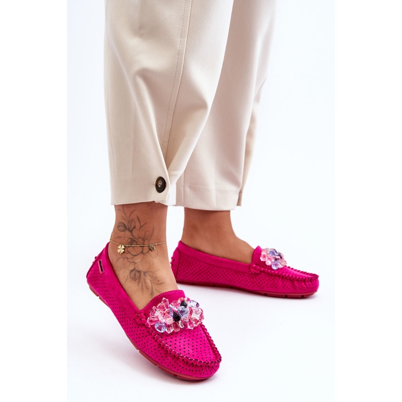 PM1 Modernos mocasines de ante con adornos delima fucsia rosado 1 PM1 Modernos mocasines de ante con adornos delima fucsia rosado 1