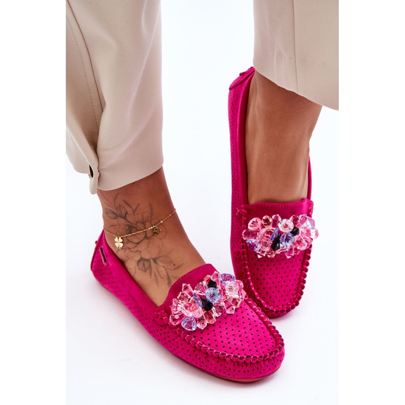 PM1 Modernos mocasines de ante con adornos delima fucsia rosa 2