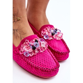 PM1 Modernos mocasines de ante con adornos delima fucsia rosado 3