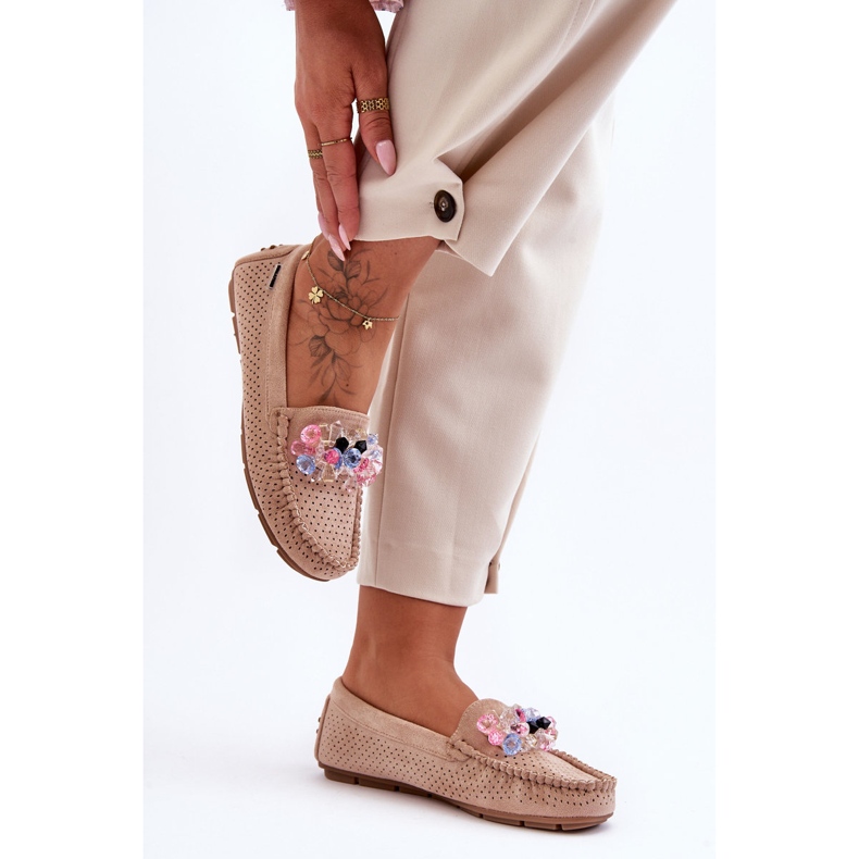 PM1 Mocasines Trendy De Ante Con Adornos Beige Delima 1