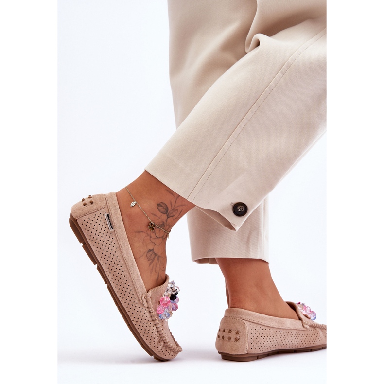 PM1 Mocasines Trendy De Ante Con Adornos Beige Delima 2