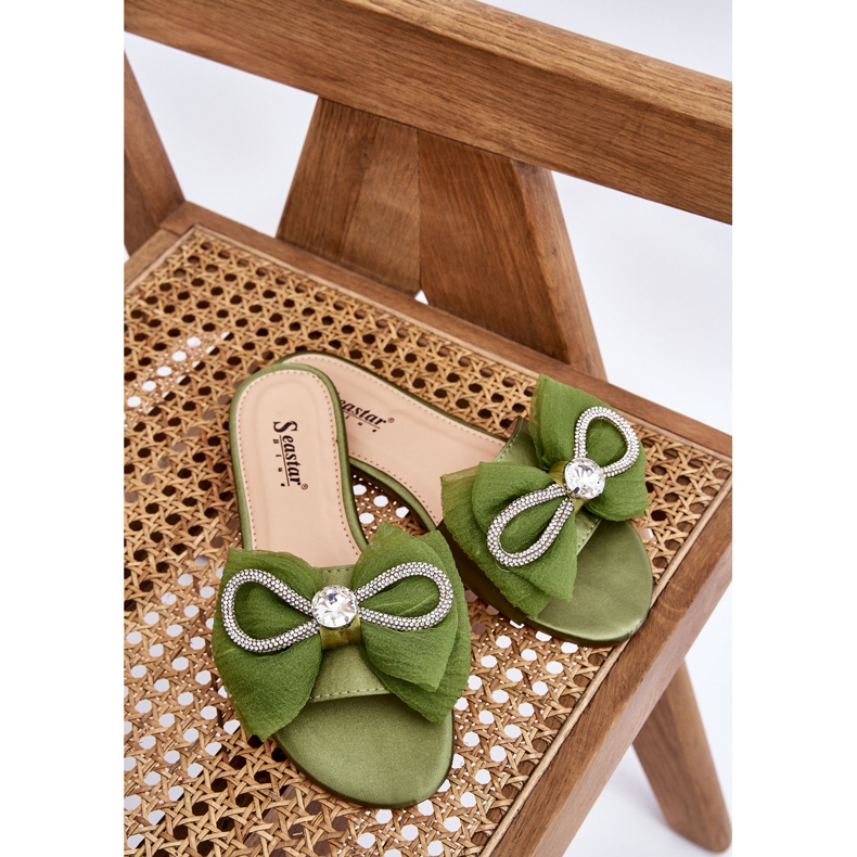 Seastar Chanclas de mujer con lazo y circonitas, verde 7