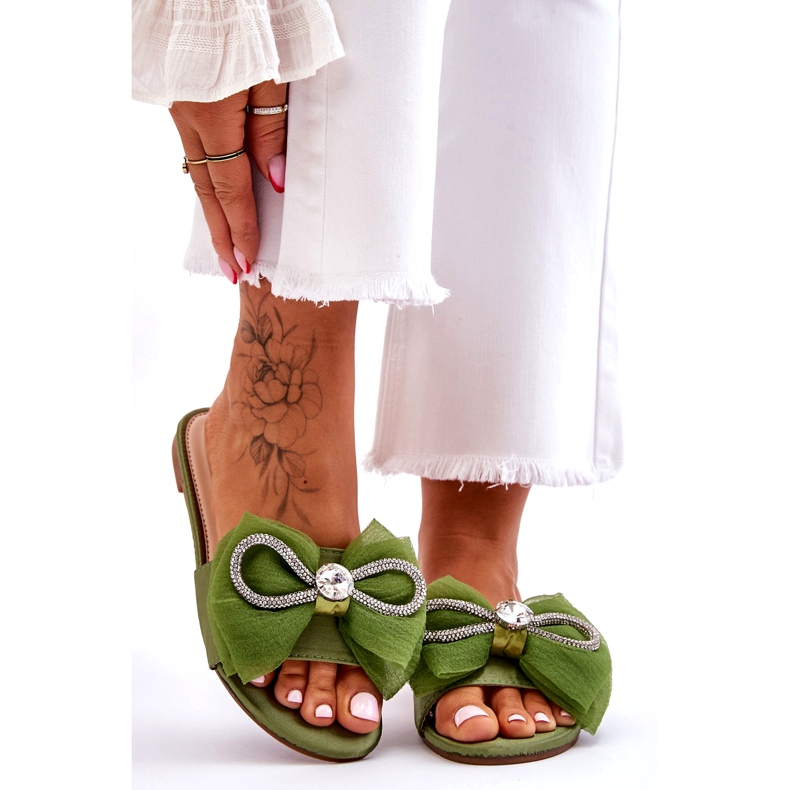 Seastar Chanclas de mujer con lazo y circonitas, verde 1