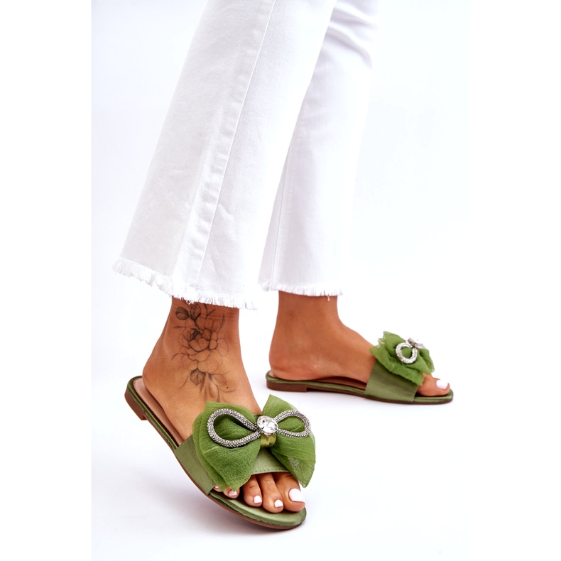 Seastar Chanclas de mujer con lazo y circonitas, verde 3