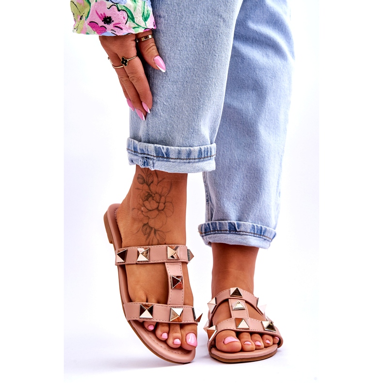 Zapatillas para mujeres con grandes tachuelas desnudas rosado 1