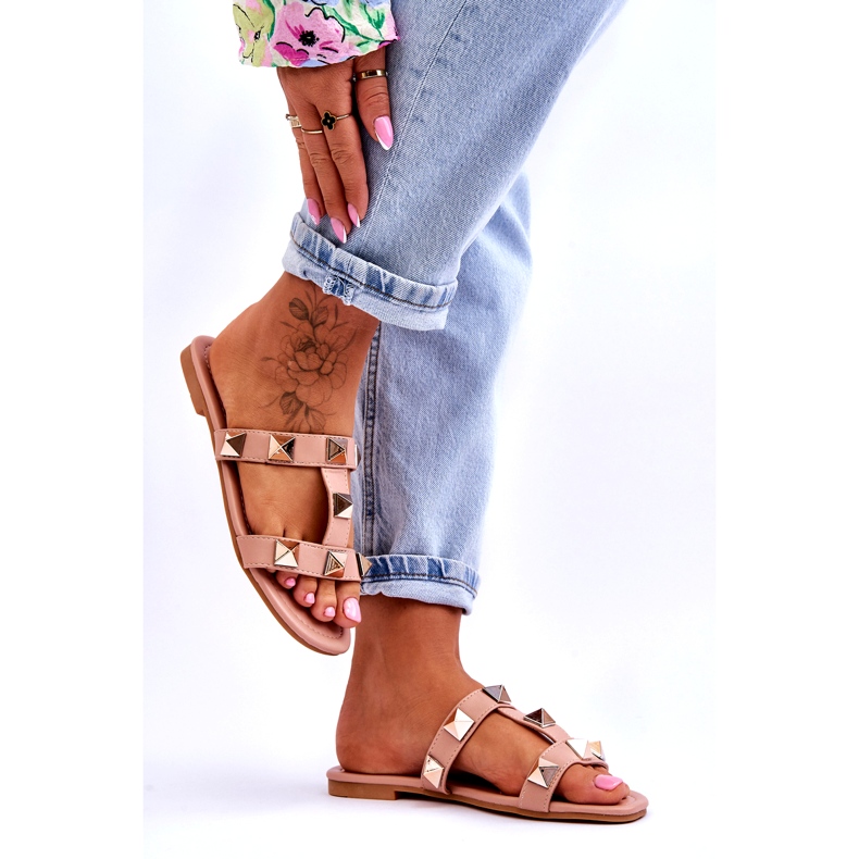 Zapatillas para mujeres con grandes tachuelas desnudas rosa 4