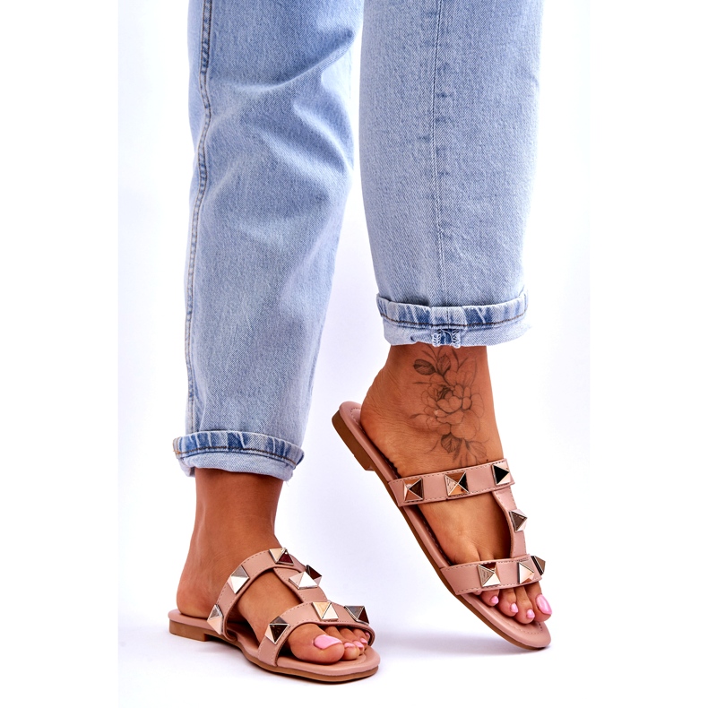 Zapatillas para mujeres con grandes tachuelas desnudas rosado 5