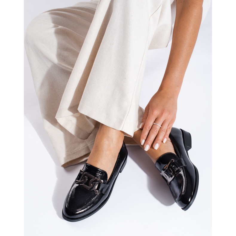 Mocasines mujer Shelovet negro lacado 1