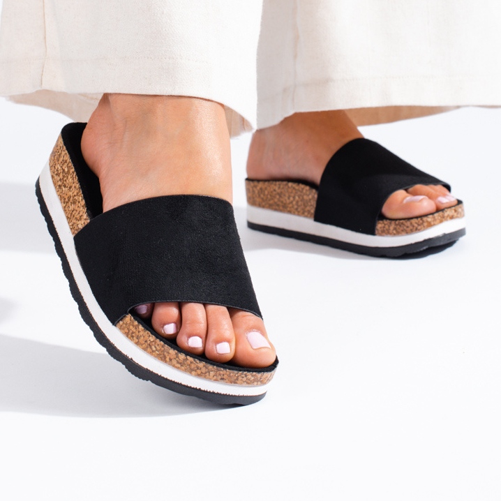 Zapatillas casa de ante negro con suela gruesa Shelovet 1