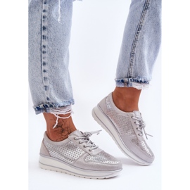 Deportivas Piel Con Perforación S.Barski AL22246 Plata 1