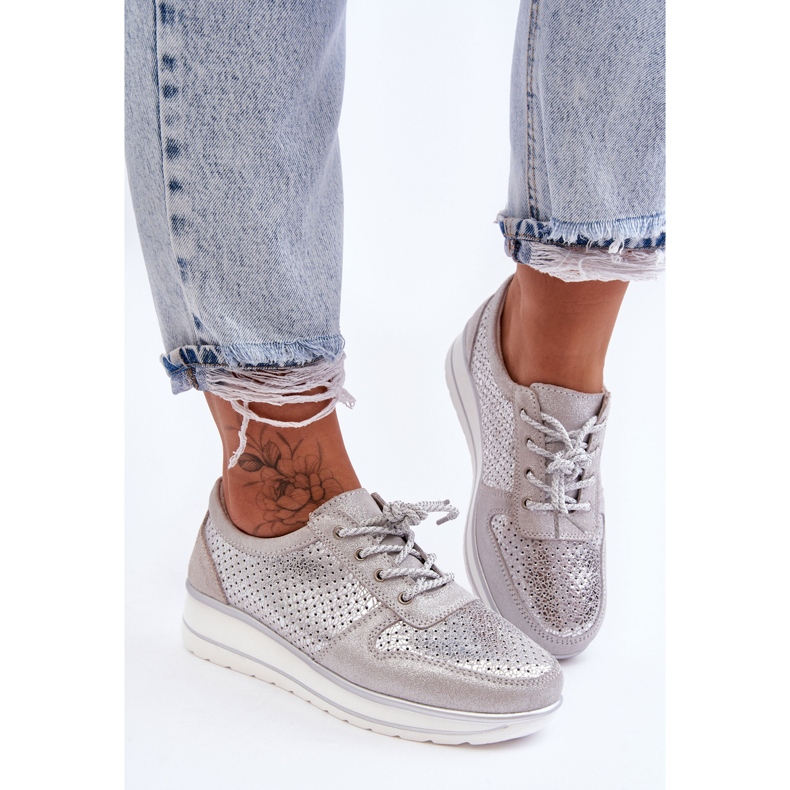 Deportivas Piel Con Perforación S.Barski AL22246 Plata 2