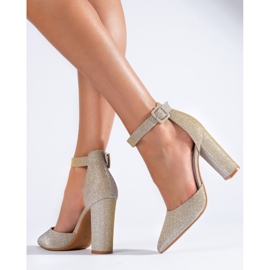 Zapatos de salón con purpurina dorada Shelovet dorado 3