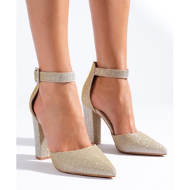Zapatos de salón con purpurina dorada Shelovet dorado 2