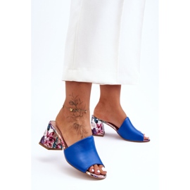 Lewski Shoes Pantuflas De Mujer De Piel Con Tacón Alto Leewski Shoes 3209/K Azul 1