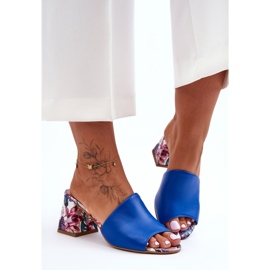 Lewski Shoes Pantuflas De Mujer De Piel Con Tacón Alto Leewski Shoes 3209/K Azul 2