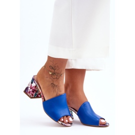 Lewski Shoes Pantuflas De Mujer De Piel Con Tacón Alto Leewski Shoes 3209/K Azul 5