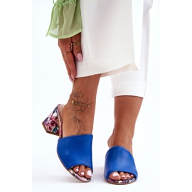 Lewski Shoes Pantuflas De Mujer De Piel Con Tacón Alto Leewski Shoes 3209/K Azul 6