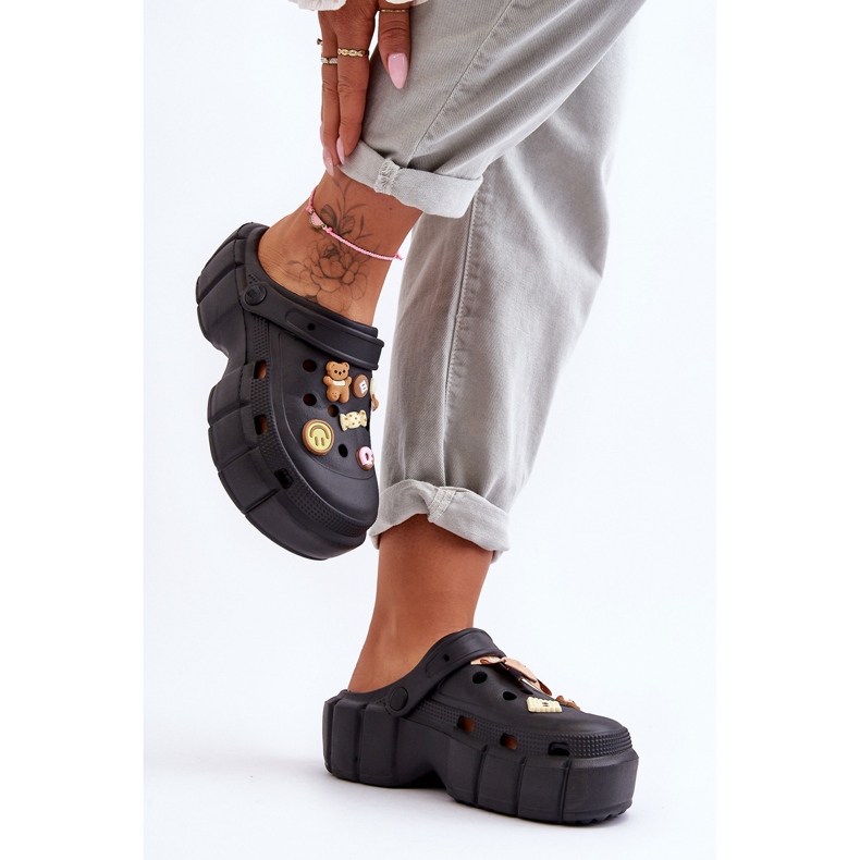 Chanclas De Espuma Para Mujer Crocs Con Adornos Black Marlett negro 1