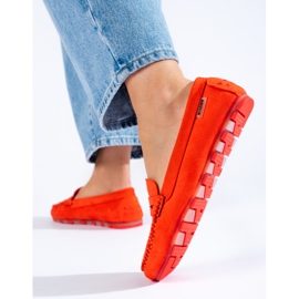 Mocasines de mujer en ante naranja de Shelovet 2