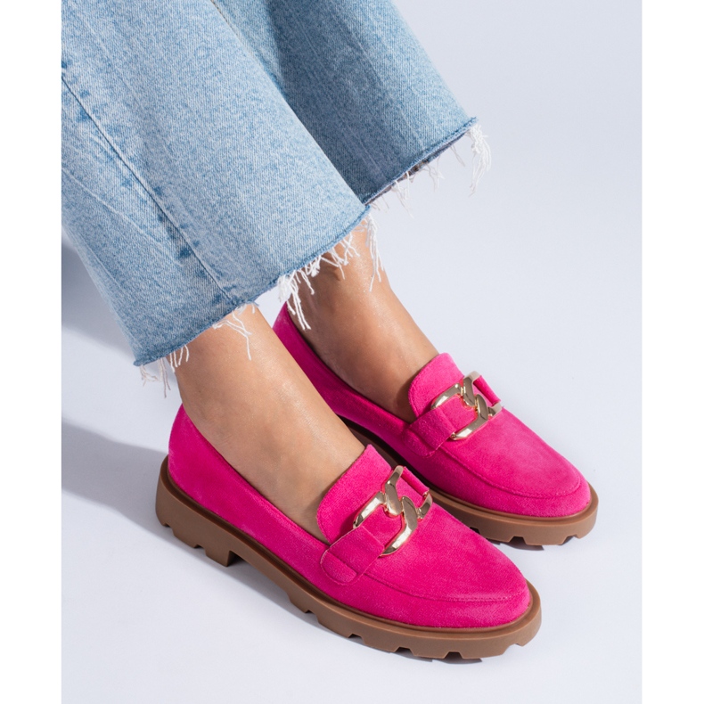 Zapatos brogue de ante con cadena Shelovet fucsia rosa 1