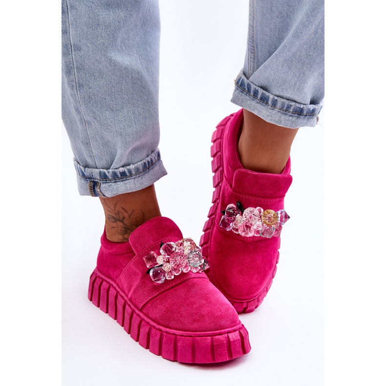 PS1 Zapatos deportivos de moda sin cordones con decoración de deseo fucsia rosado 1