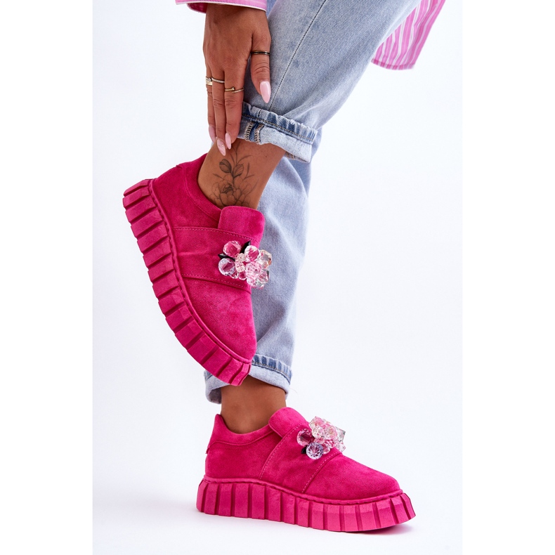 PS1 Zapatos deportivos de moda sin cordones con decoración de deseo fucsia rosado 2