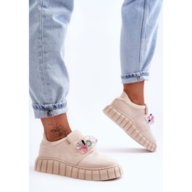 PS1 Zapatos deportivos de moda sin cordones con decoración Beige Desire 1