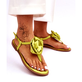 STEPHAN Sandalias chanclas de mujer con rosa de tela, lima verde 2