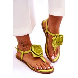 STEPHAN Sandalias chanclas de mujer con rosa de tela, lima verde 3
