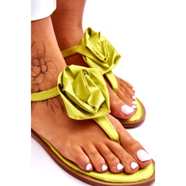 STEPHAN Sandalias chanclas de mujer con rosa de tela, lima verde 5