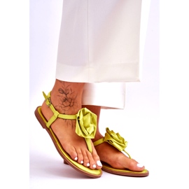 STEPHAN Sandalias chanclas de mujer con rosa de tela, lima verde 6