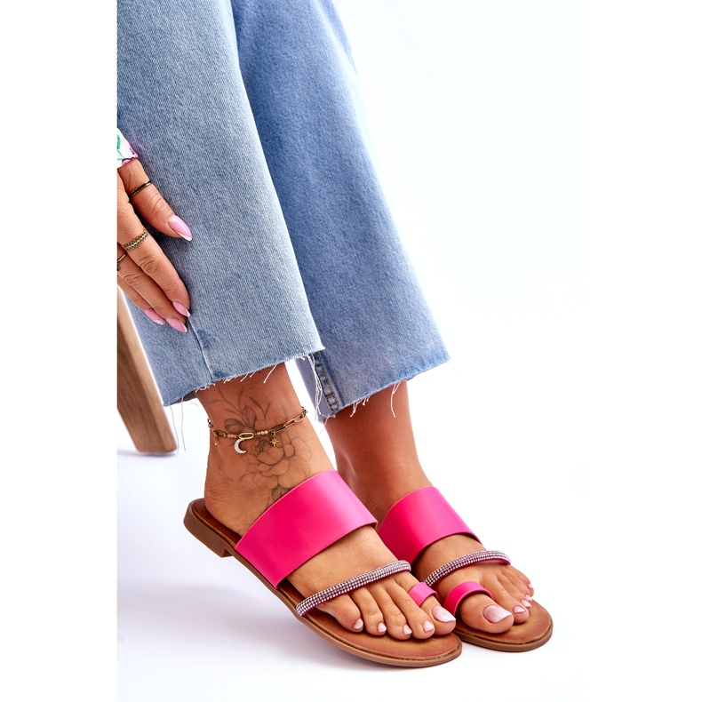 Flip de mujer -flops con una tira de fucsia decorativa rosa 6