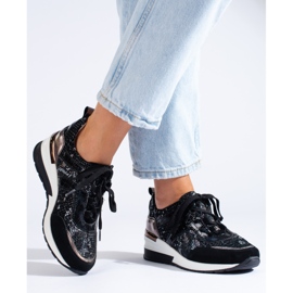 Goodin Zapatillas de piel con estampado de serpiente negro 3