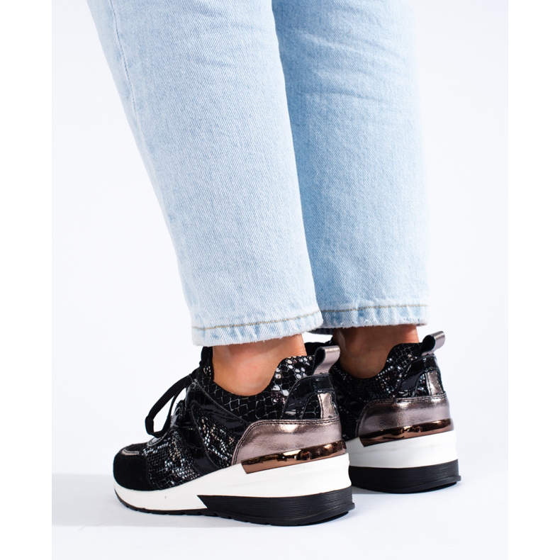 Goodin Zapatillas de piel con estampado de serpiente negro 2