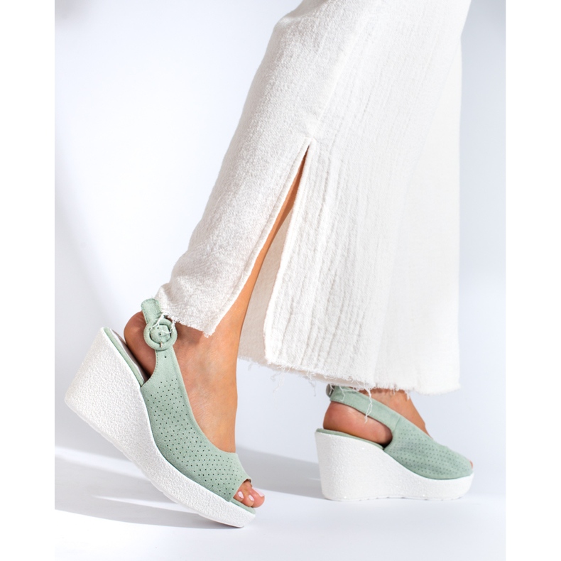 Sandalias cuña mujer Shelovet verde 2