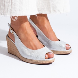 W. Potocki Elegantes sandalias plateadas con cuña de Potocki plata 1 W. Potocki Elegantes sandalias plateadas con cuña de Potocki plata 1