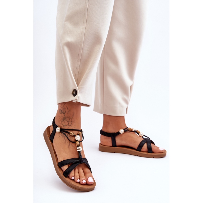 PG1 Sandalias De Mujer Con Purpurina Y Adornos Negro Midol 2