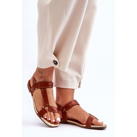 Camel Lissa Sandalias planas de mujer con velcro marrón 1