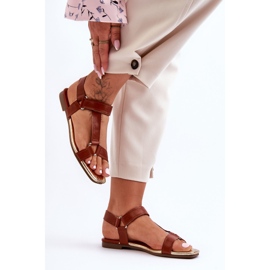 Camel Lissa Sandalias planas de mujer con velcro marrón 4
