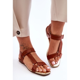 Camel Lissa Sandalias planas de mujer con velcro marrón 3
