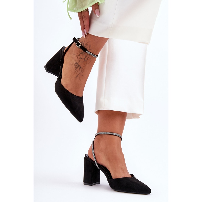 PG1 Zapatos De Salón De Ante Con Tira Decorativa Negro Lirosa 2