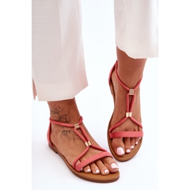 Sandalias planas de mujer Coral Coral con cremallera rojo 1