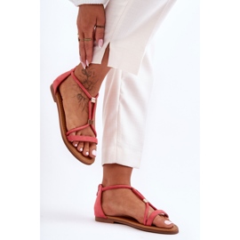 Sandalias planas de mujer Coral Coral con cremallera rojo 3