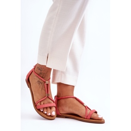 Sandalias planas de mujer Coral Coral con cremallera rojo 4